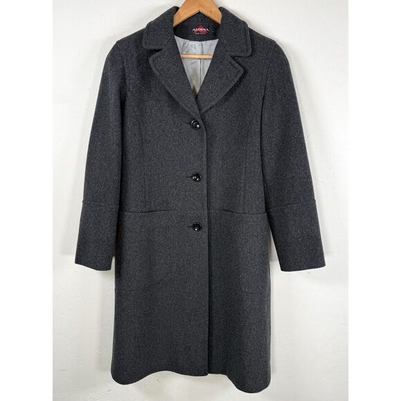 VTG Alorna Wool Coat Women S Gray Long Peacoat Overcoat Trench Old Money 80s USA - Picture 1 of 6